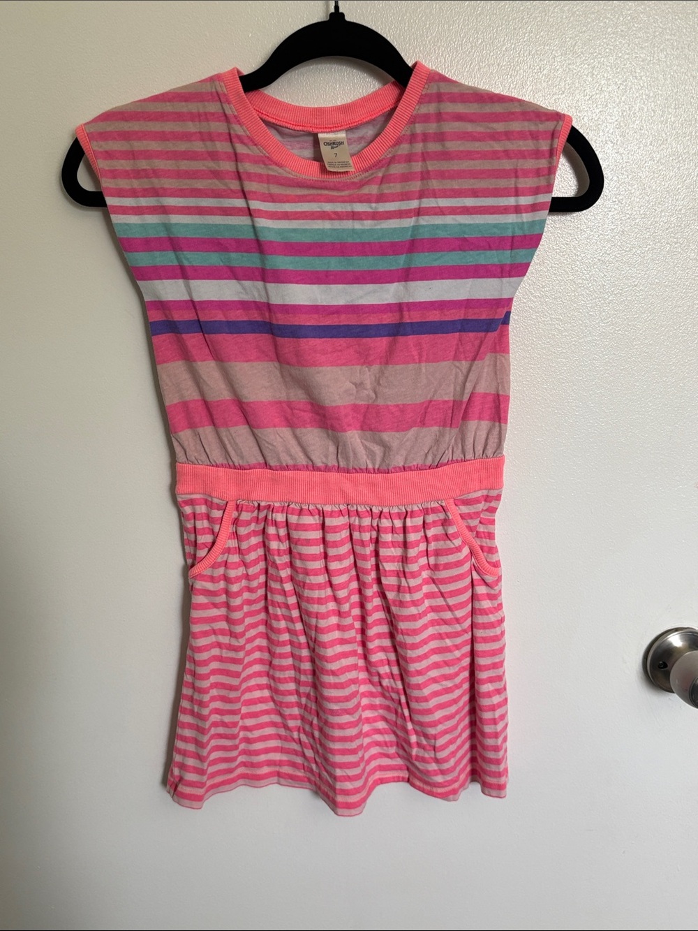 OshKosh B'gosh Pink Striped Cotton Jersey Dress with Multicolor Accents